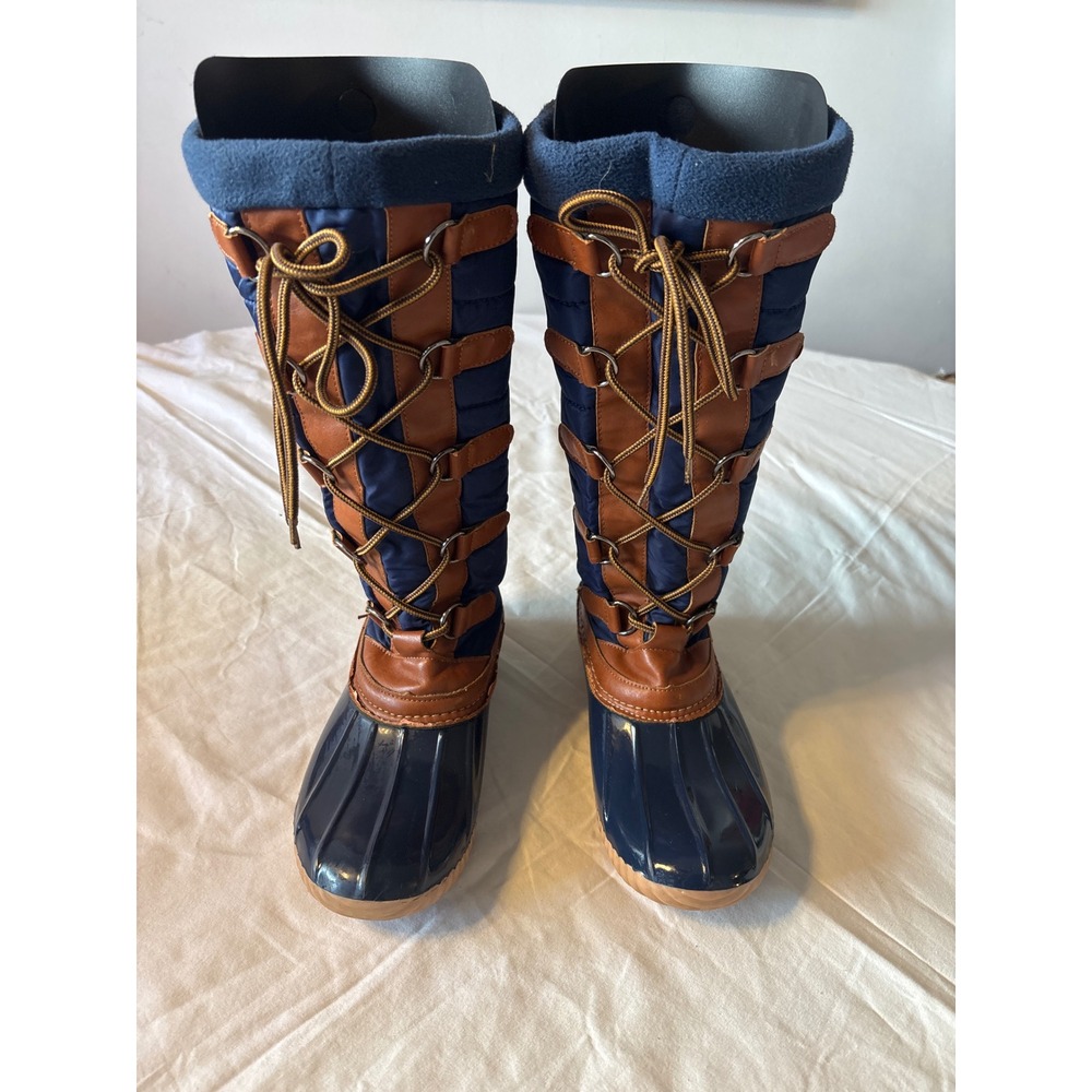 Unbranded Duck Boots Women 9 Navy Blue  Quilted Tall Lace Up Winter